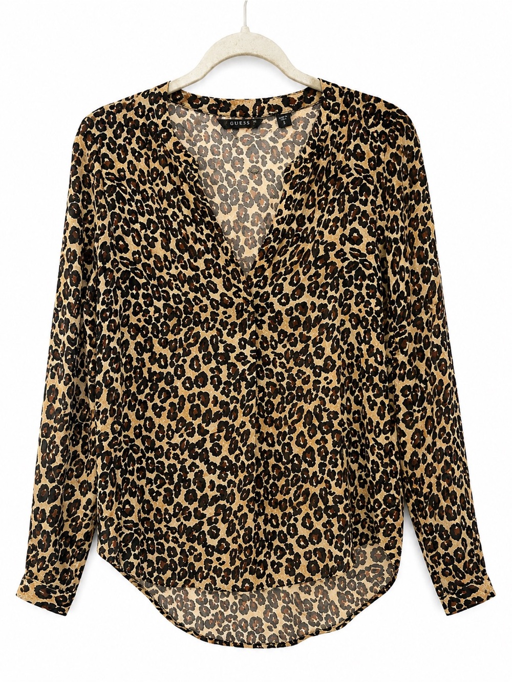 GUESS Leopard Print Long Sleeve Blouse – Size Small